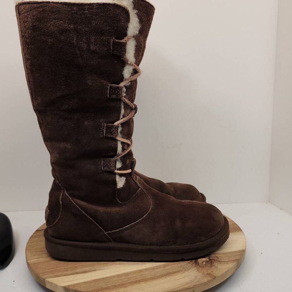 UGG Whitley Tall Lace-up Women's Sheepskin Winter Boots Size 9 Brown
